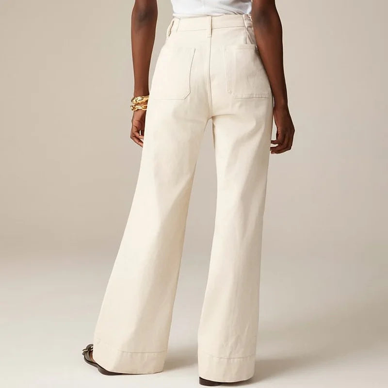 Women's High-Waist Leg Pants with Unique Front Pockets