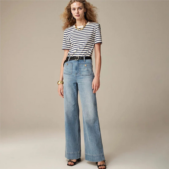 Women's High-Waist Leg Pants with Unique Front Pockets