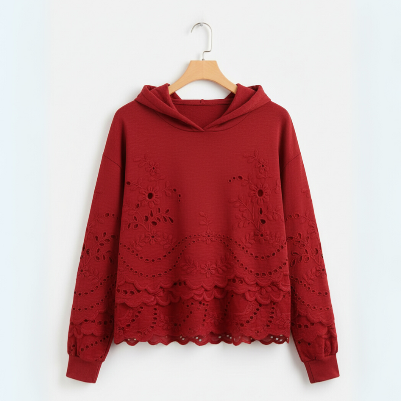Women's Hooded Sweater – Casual Knit with Lace Detail