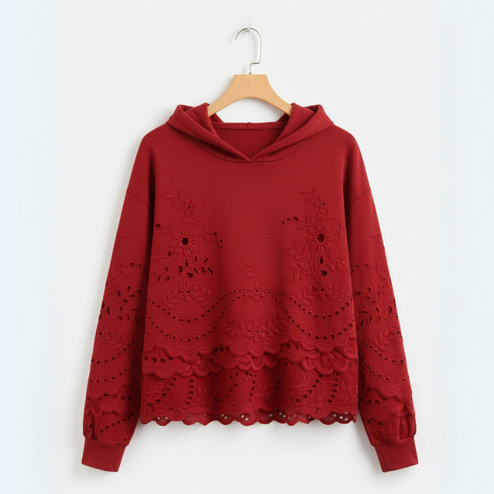 Women's Hooded Sweater – Casual Knit with Lace Detail