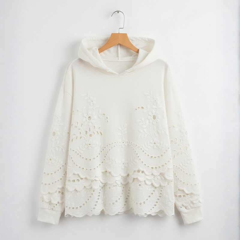 Women's Hooded Sweater – Casual Knit with Lace Detail