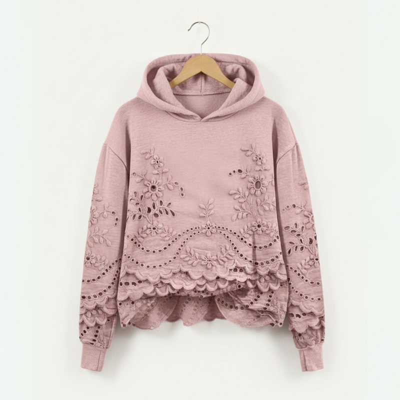 Women's Hooded Sweater – Casual Knit with Lace Detail
