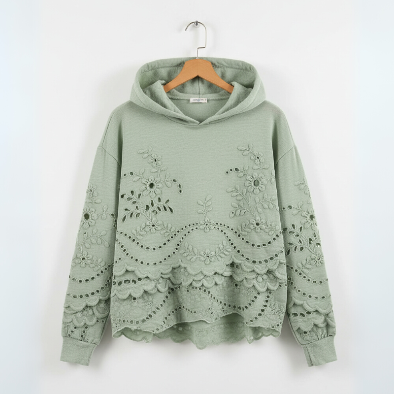 Women's Hooded Sweater – Casual Knit with Lace Detail
