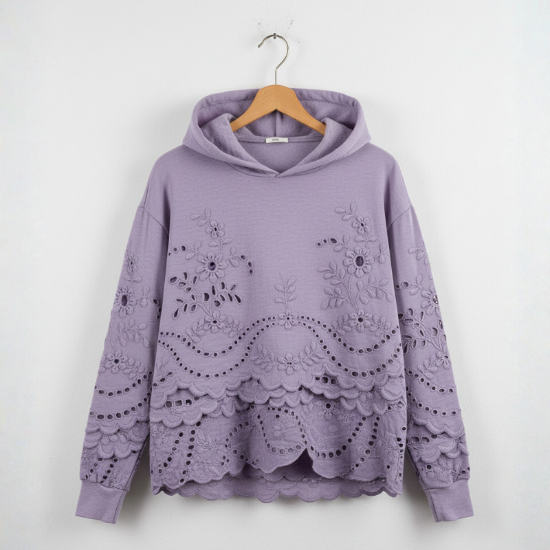 Women's Hooded Sweater – Casual Knit with Lace Detail