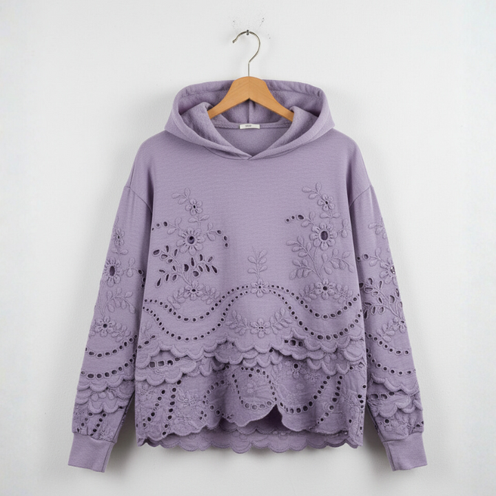 Women's Hooded Sweater – Casual Knit with Lace Detail