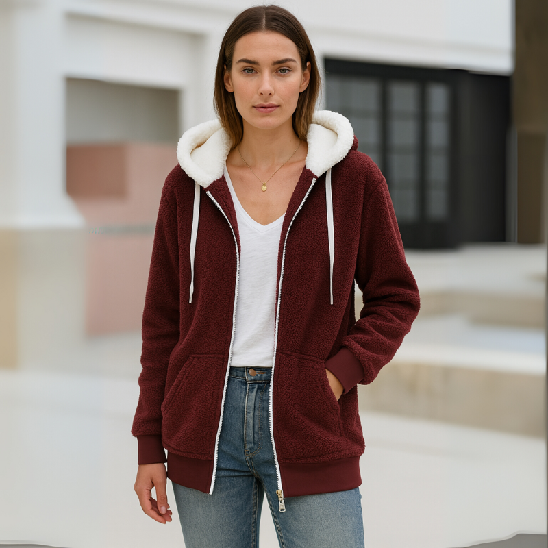 Women's Hoodie Jacket Sherpa-Lined Sweatshirt