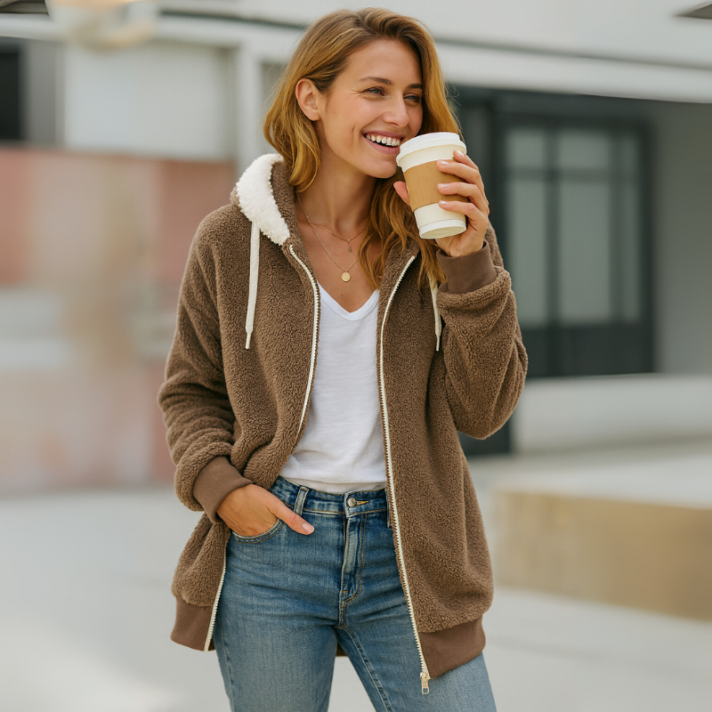 Women's Hoodie Jacket Sherpa-Lined Sweatshirt