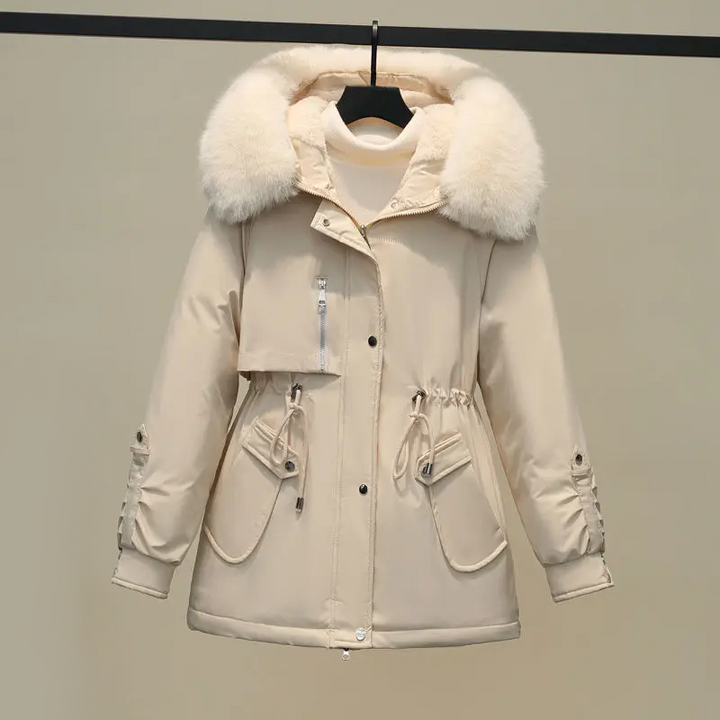 Women's Insulated Winter Puffer Coat with Fur Collar