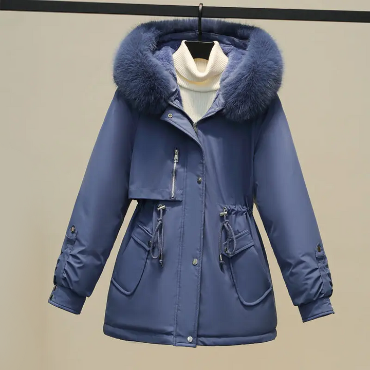 Women's Insulated Winter Puffer Coat with Fur Collar