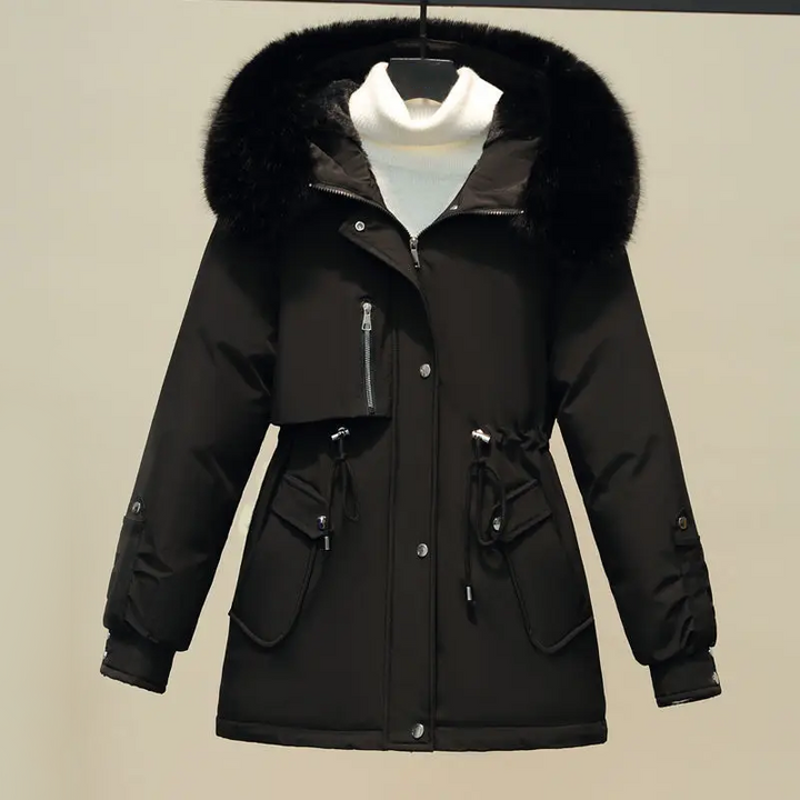 Women's Insulated Winter Puffer Coat with Fur Collar