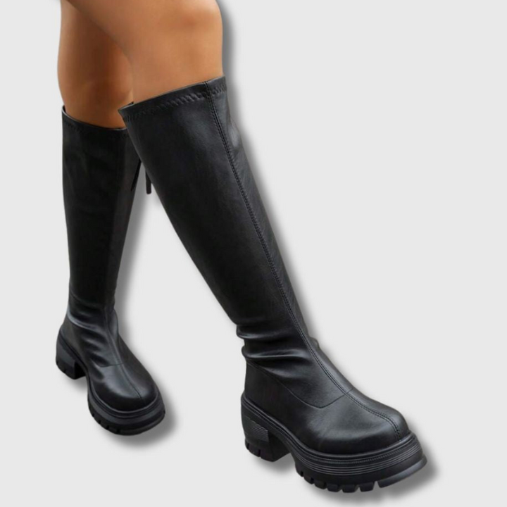 Women's Knee-High Boots – Long Round Toe Boots with Block Heel