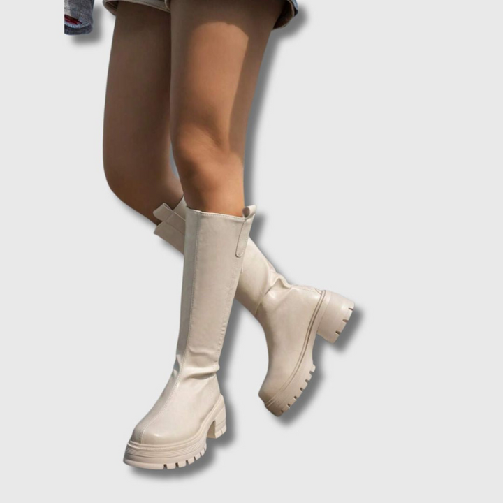 Women's Knee-High Boots – Long Round Toe Boots with Block Heel