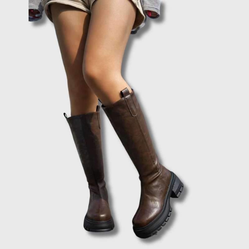 Women's Knee-High Boots – Long Round Toe Boots with Block Heel