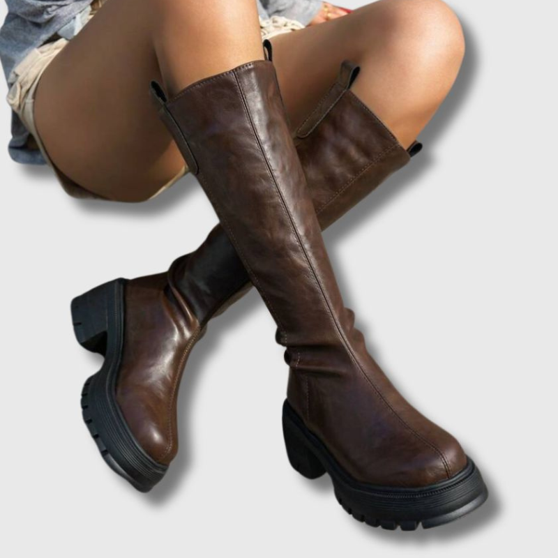 Women's Knee-High Boots – Long Round Toe Boots with Block Heel