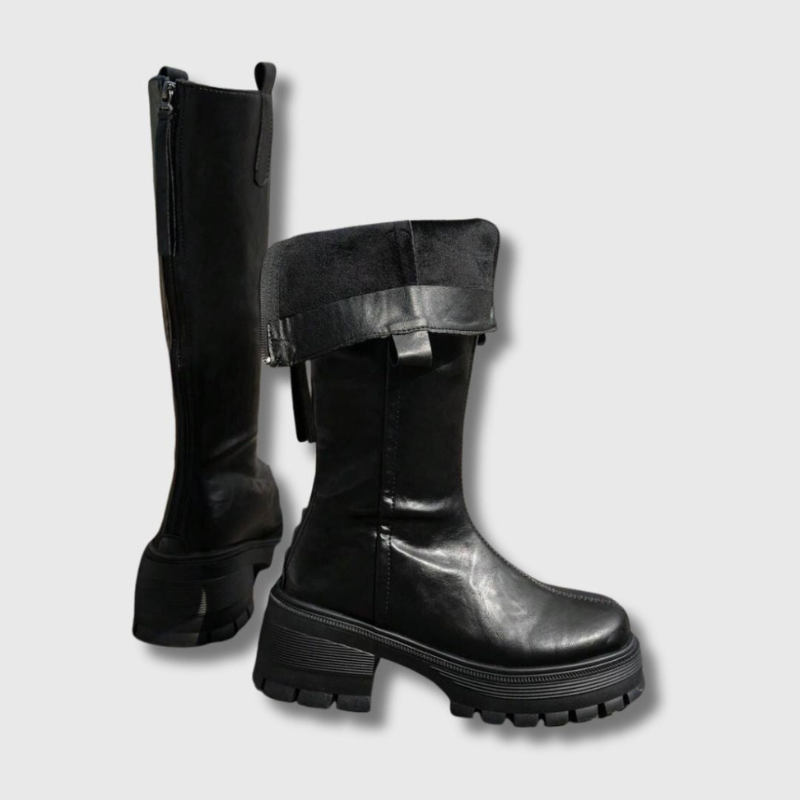 Women's Knee-High Boots – Long Round Toe Boots with Block Heel