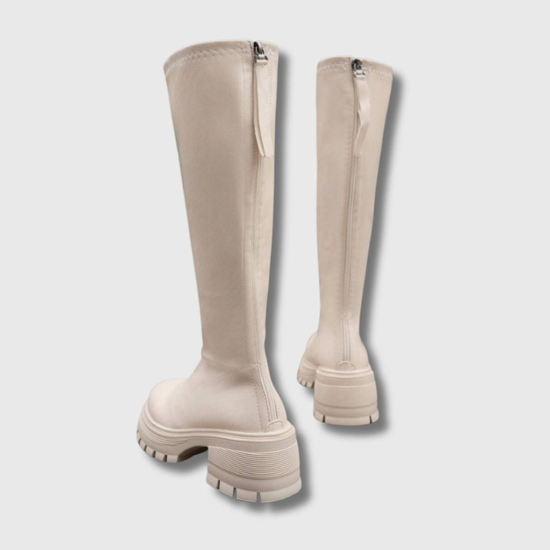 Women's Knee-High Boots – Long Round Toe Boots with Block Heel