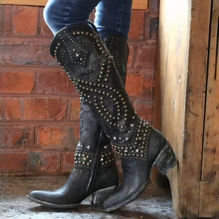 Women's Knee-High Cowgirl Boots with Block Heel