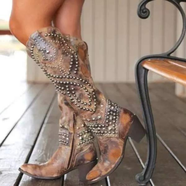 Women's Knee-High Cowgirl Boots with Block Heel