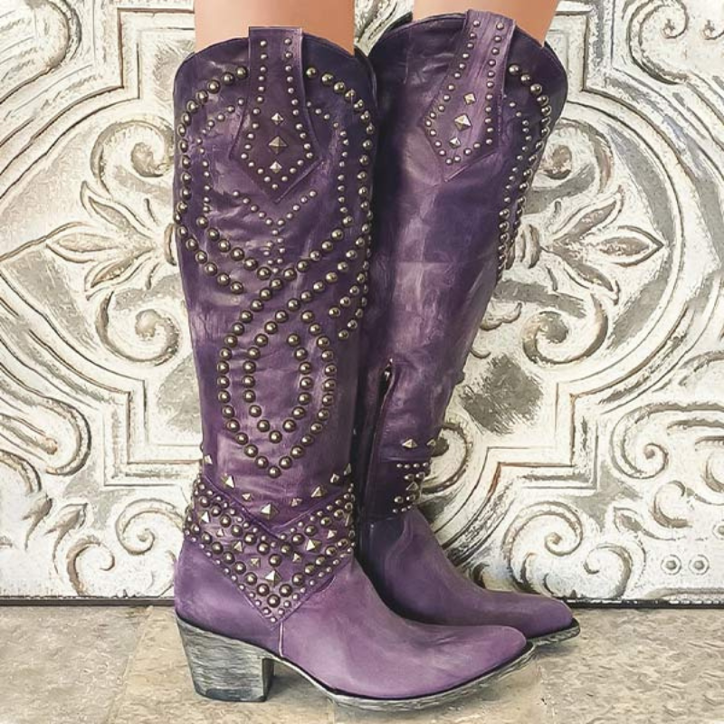 Women's Knee-High Cowgirl Boots with Block Heel