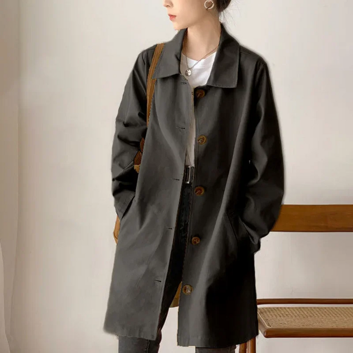 Women's Knee-Length Trench Coat with Notched Lapel