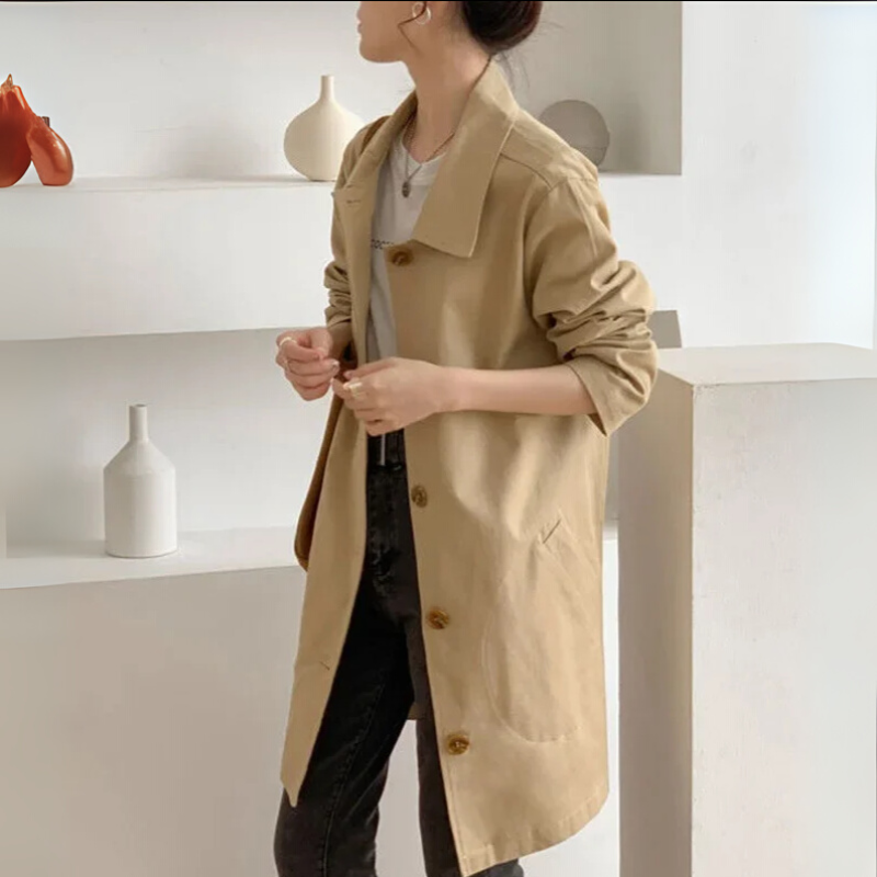 Women's Knee-Length Trench Coat with Notched Lapel