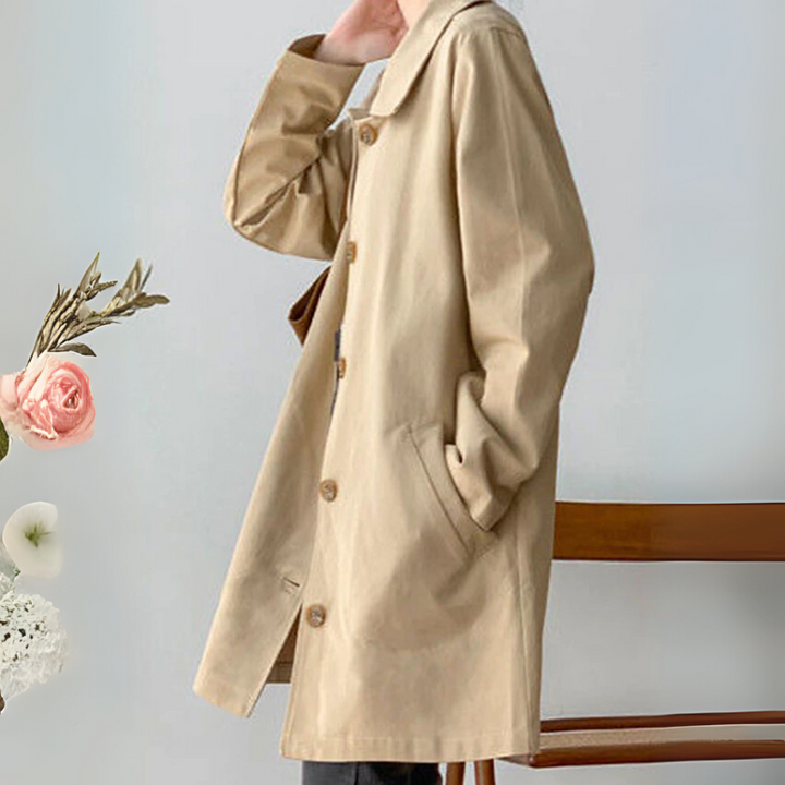 Women's Knee-Length Trench Coat with Notched Lapel