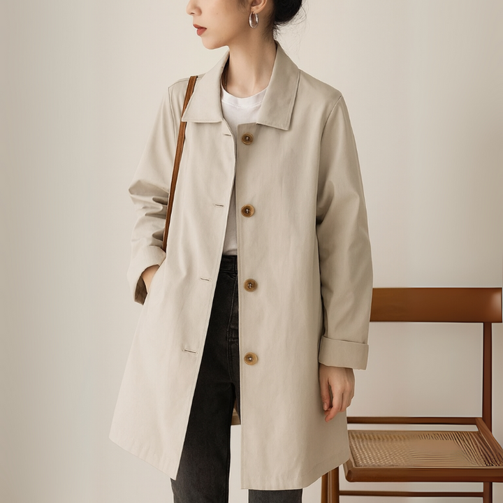 Women's Knee-Length Trench Coat with Notched Lapel