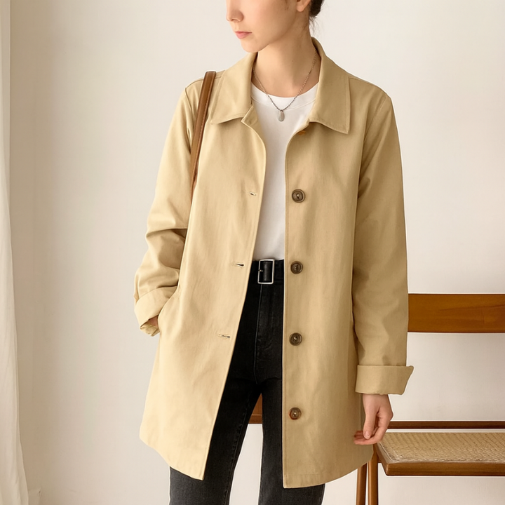 Women's Knee-Length Trench Coat with Notched Lapel