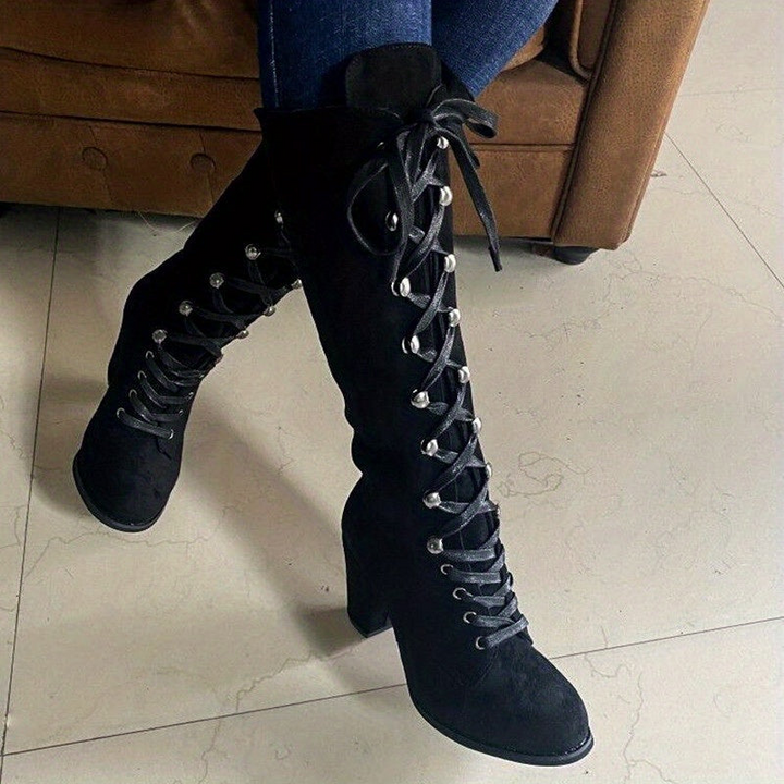 Women's Knee High Boots with Adjustable Lace-Up Closure