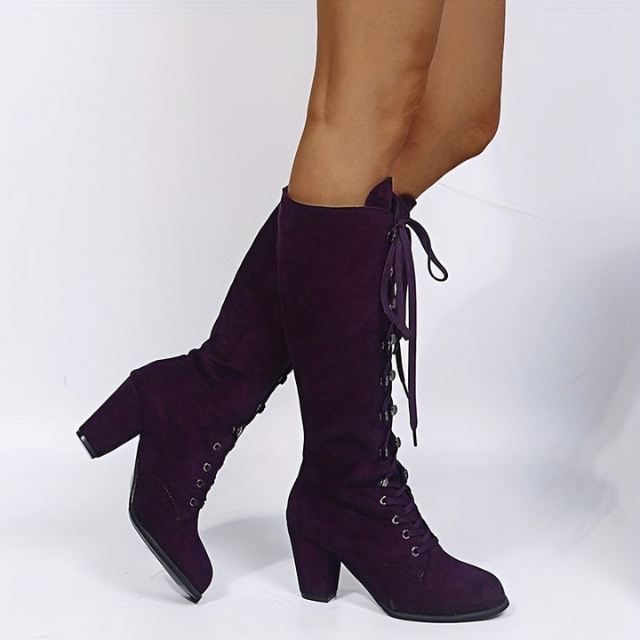 Women's Knee High Boots with Adjustable Lace-Up Closure