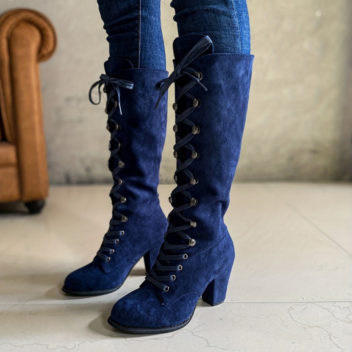 Women's Knee High Boots with Adjustable Lace-Up Closure