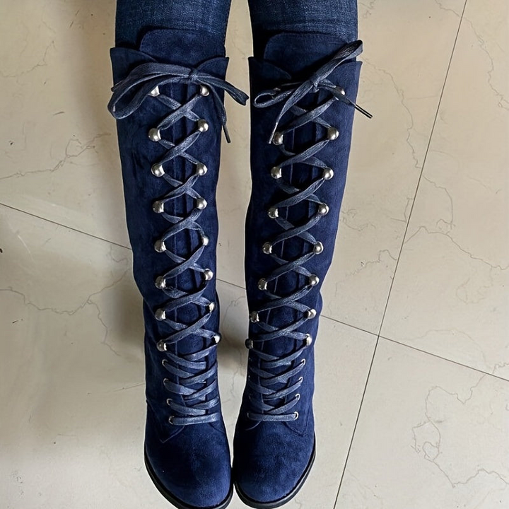 Women's Knee High Boots with Adjustable Lace-Up Closure