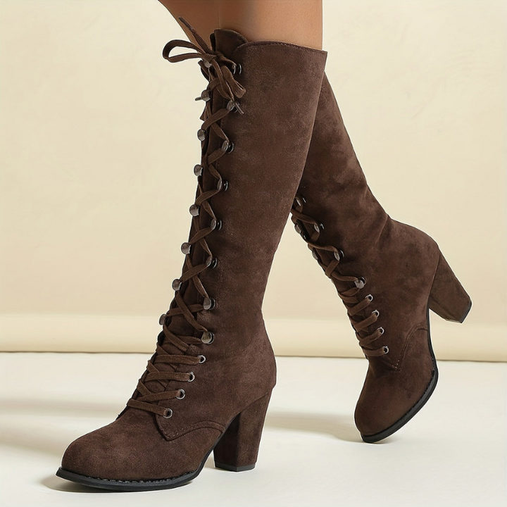 Women's Knee High Boots with Adjustable Lace-Up Closure