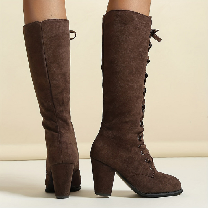 Women's Knee High Boots with Adjustable Lace-Up Closure