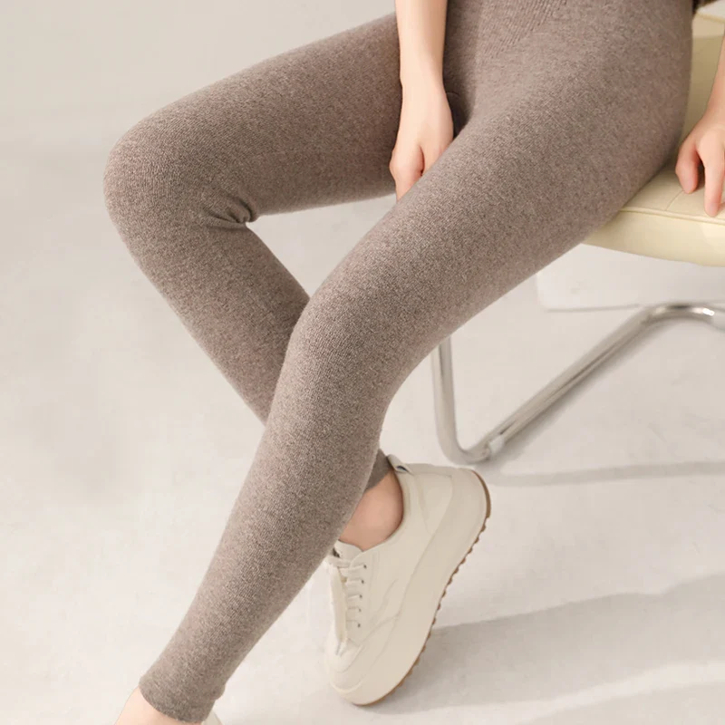 Women's Knit Leggings - Ribbed Texture and High Rise Waistband