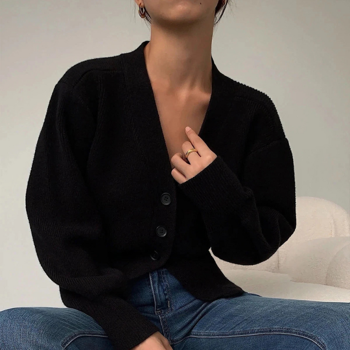 Women's Knit Cardigan with Ribbed Cuffs - Versatile for Casual and Formal Wear