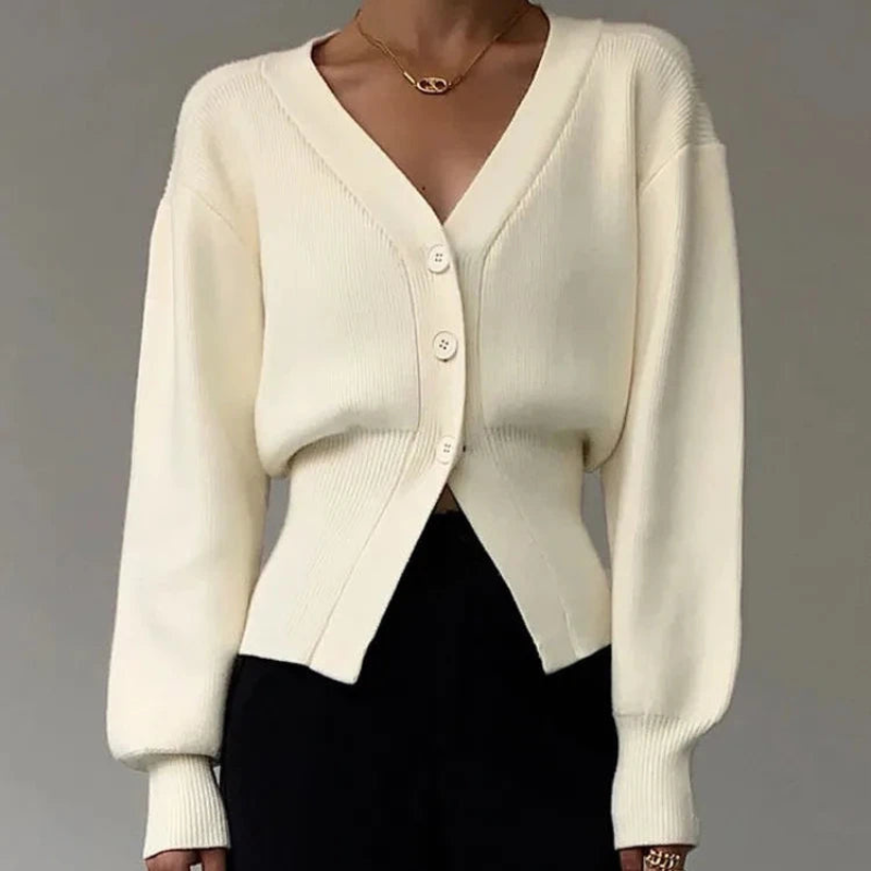 Women's Knit Cardigan with Ribbed Cuffs - Versatile for Casual and Formal Wear