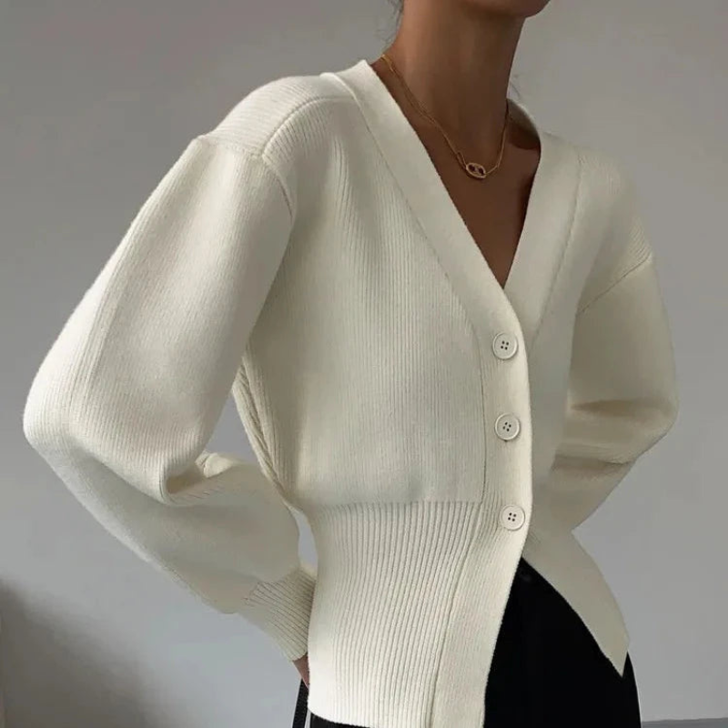 Women's Knit Cardigan with Ribbed Cuffs - Versatile for Casual and Formal Wear