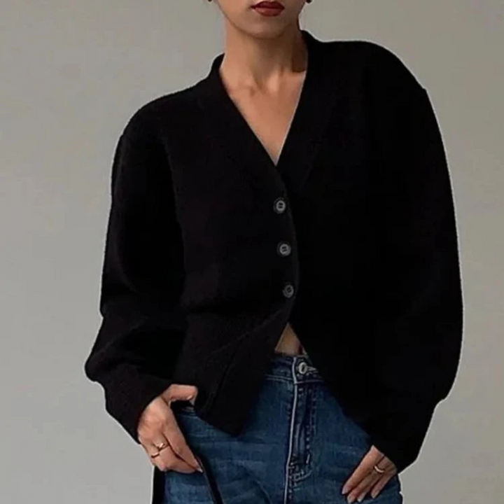 Women's Knit Cardigan with Ribbed Cuffs - Versatile for Casual and Formal Wear