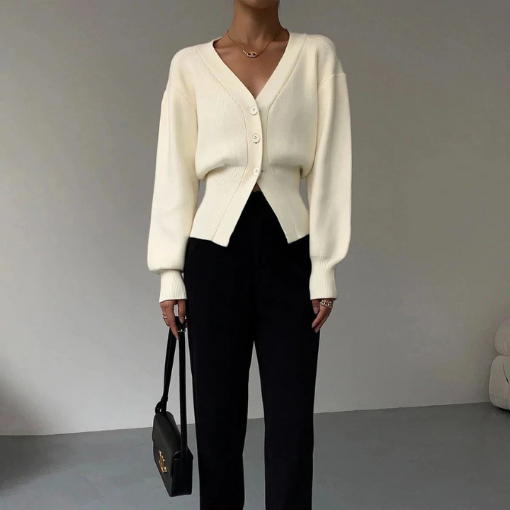 Women's Knit Cardigan with Ribbed Cuffs - Versatile for Casual and Formal Wear