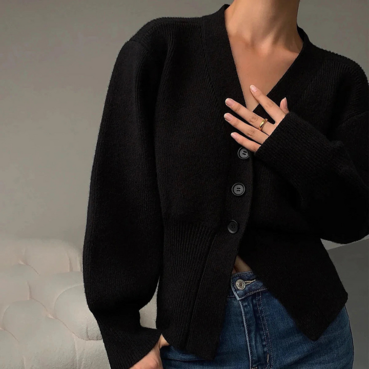 Women's Knit Cardigan with Ribbed Cuffs - Versatile for Casual and Formal Wear