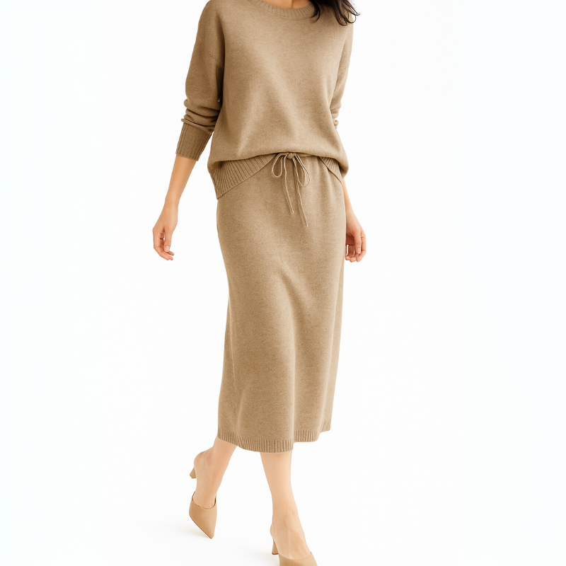 Women's Knitted Sweater and Skirt - Two Piece Stylish Set