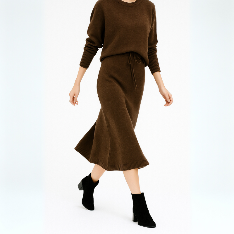 Women's Knitted Sweater and Skirt - Two Piece Stylish Set