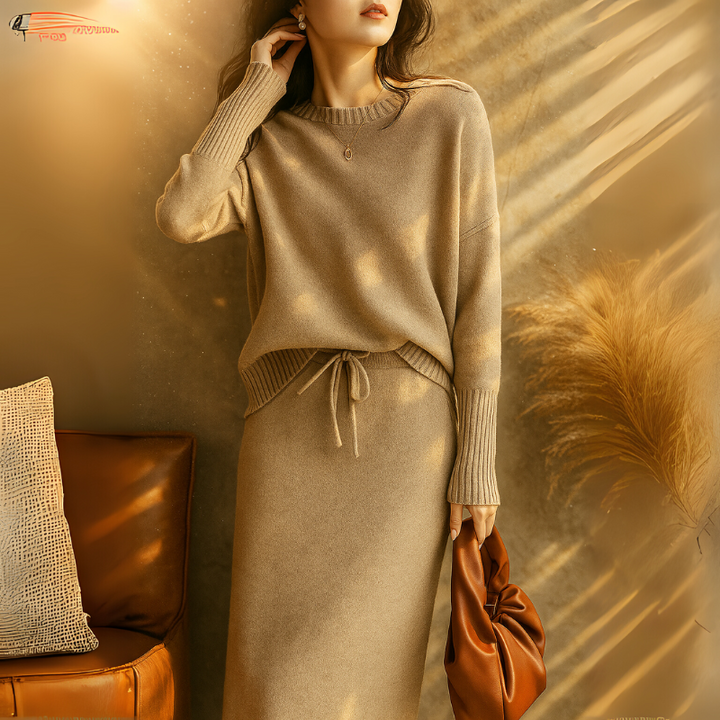 Women's Knitted Sweater and Skirt - Two Piece Stylish Set