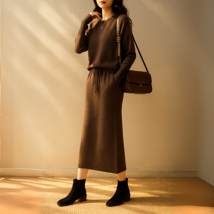 Women's Knitted Sweater and Skirt - Two Piece Stylish Set
