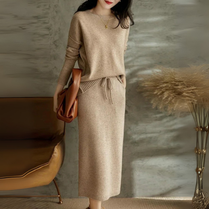 Women's Knitted Sweater and Skirt - Two Piece Stylish Set