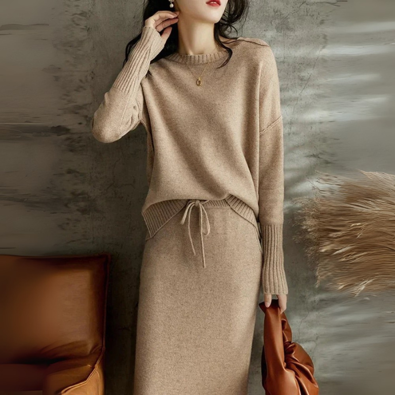 Women's Knitted Sweater and Skirt - Two Piece Stylish Set