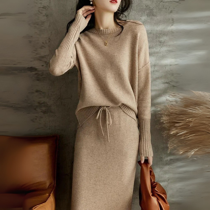 Women's Knitted Sweater and Skirt - Two Piece Stylish Set
