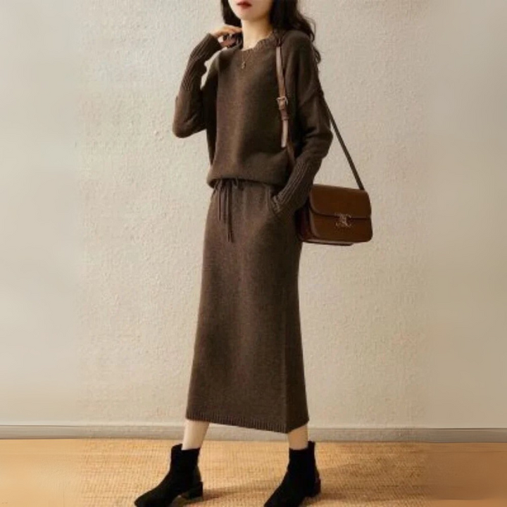 Women's Knitted Sweater and Skirt - Two Piece Stylish Set