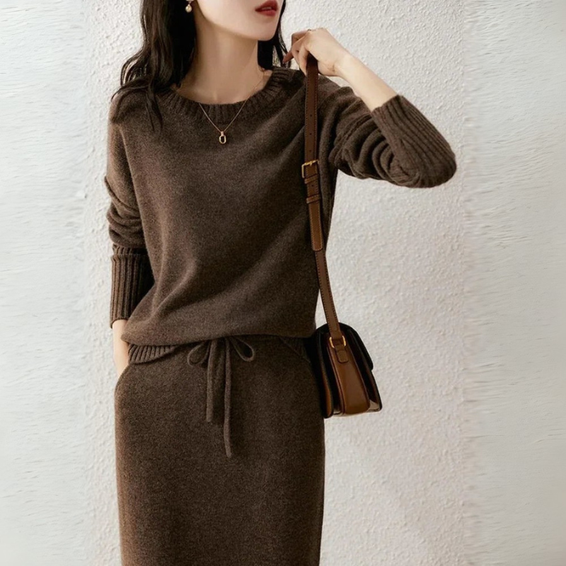 Women's Knitted Sweater and Skirt - Two Piece Stylish Set